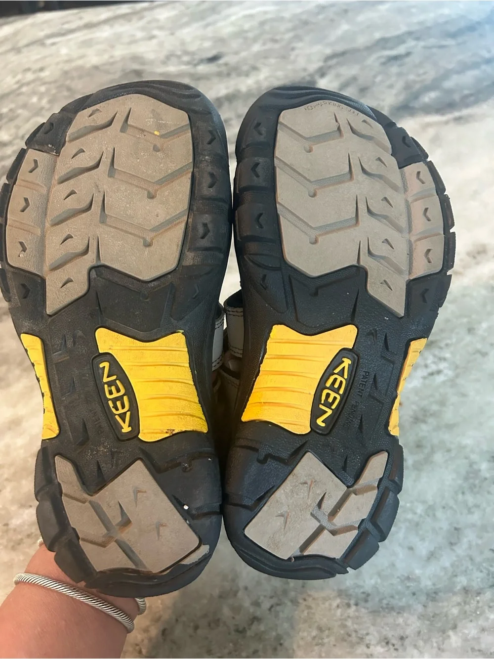 Keen Gray and Black Outdoor Closed-Toe Sandals with Yellow Accents youth size 3